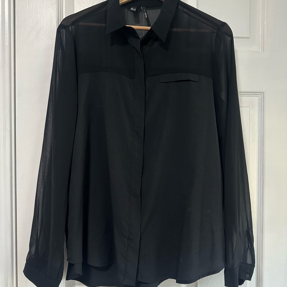 Mango Black Sheer Long Sleeve Blouse